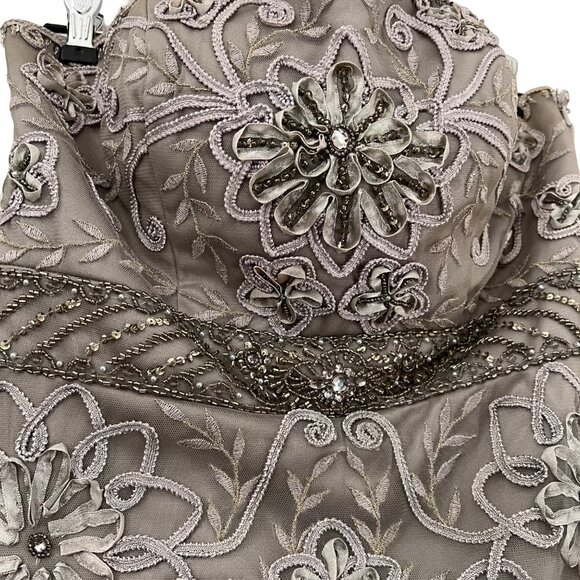 Vintage Sue Wong Nocturne Womens Gray Embroidered Beaded Strapless Dress Size 10 - Picture 2 of 7